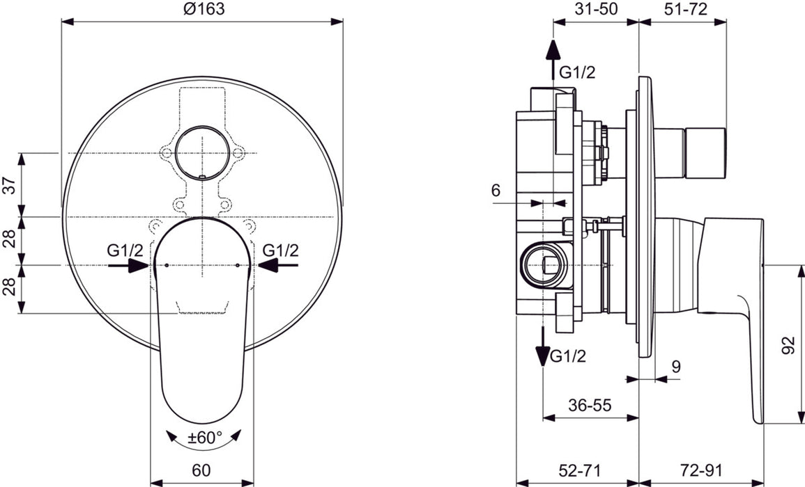 IDEAL STANDARD A7193XG CERAFINE O Built-in 2-Way Bath/Shower Mixer Tap Black Silk