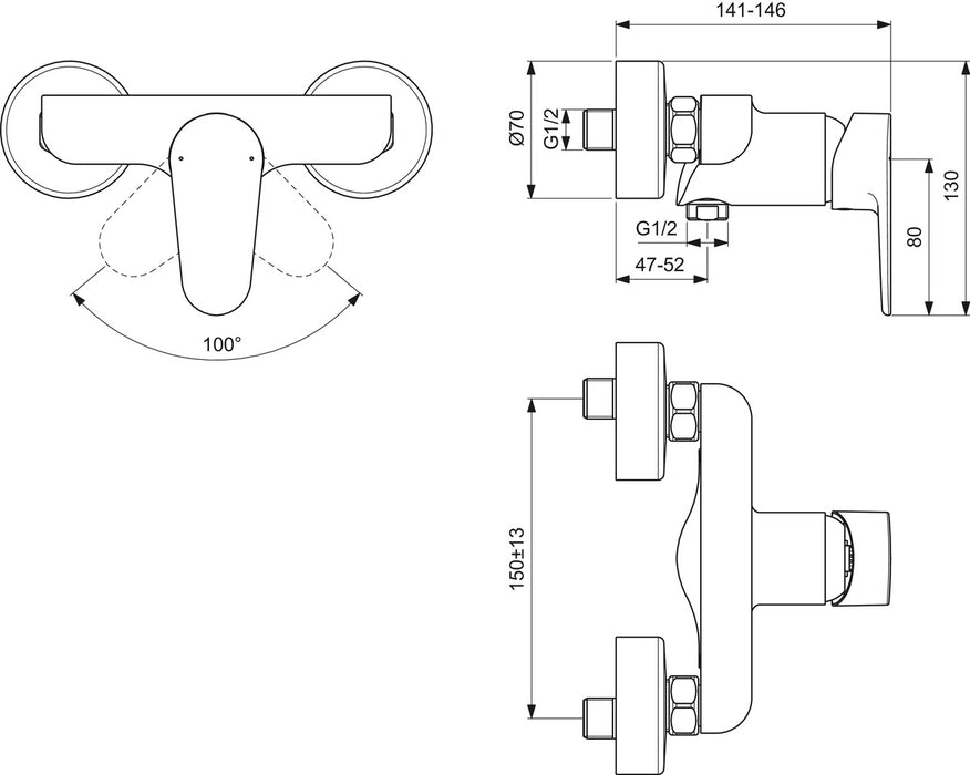 IDEAL STANDARD BC499XG CERAFINE O Single-lever Shower Tap without Shower Equipment Black Silk