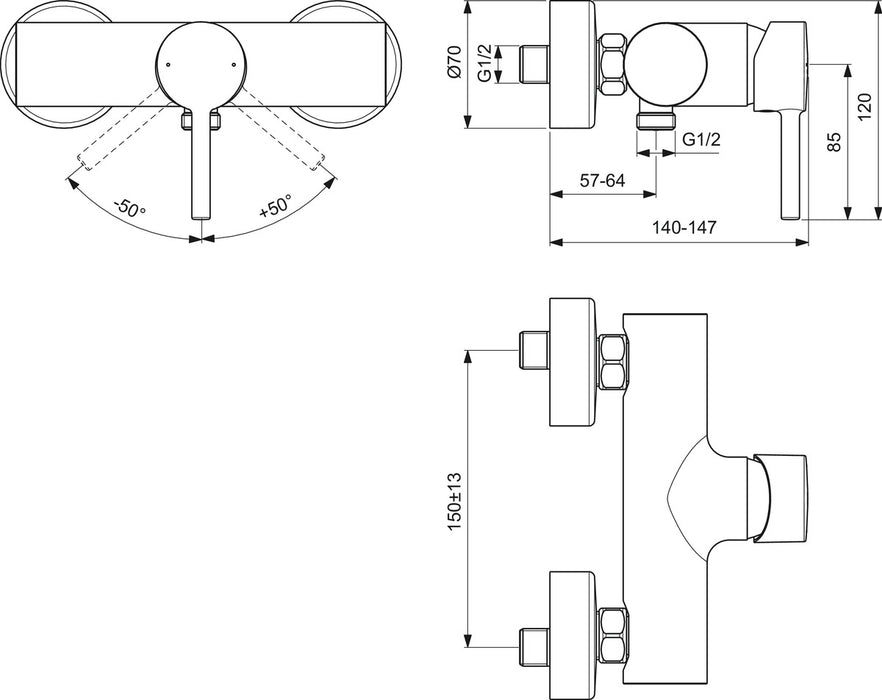 IDEAL STANDARD BC200XG CERALINE Single-lever Shower Tap without Shower Equipment Silk Black