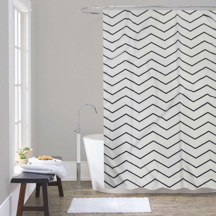 GEDY TTE13661200 ZIGZAG Shower Curtain White and Black