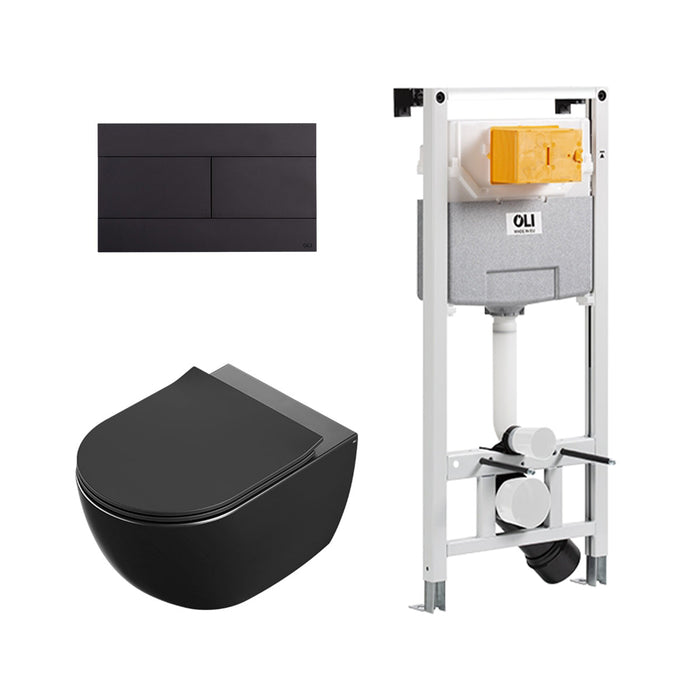 OLI LAKE-OLI120 PLUS Pack Inodoro Suspendido Rimless con Pulsador Negro Mate
