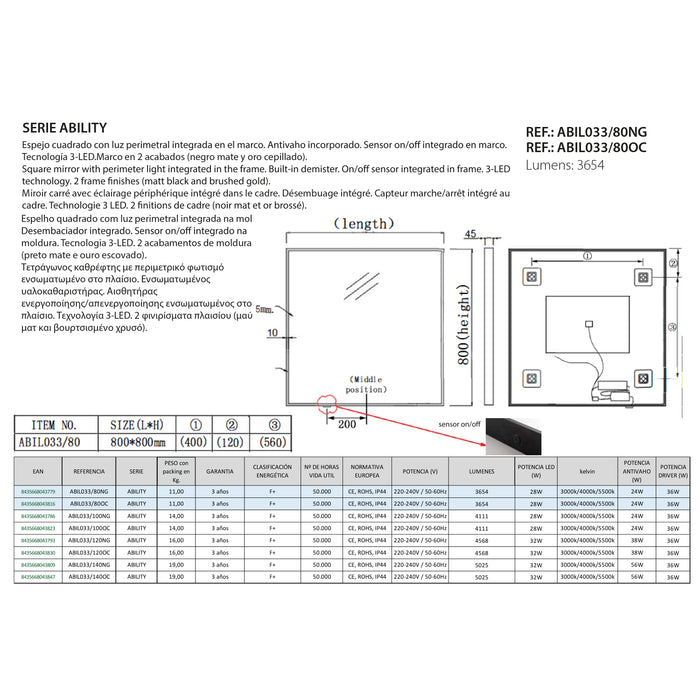 LEDIMEX ABILITY Espejo LED Perimetral Negro Mate