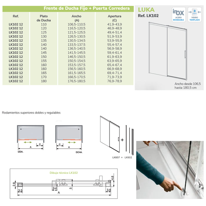KASSANDRA LK102 LUKA Fixed Shower Screen Left + Right Door Transparent Glossy Stainless Steel