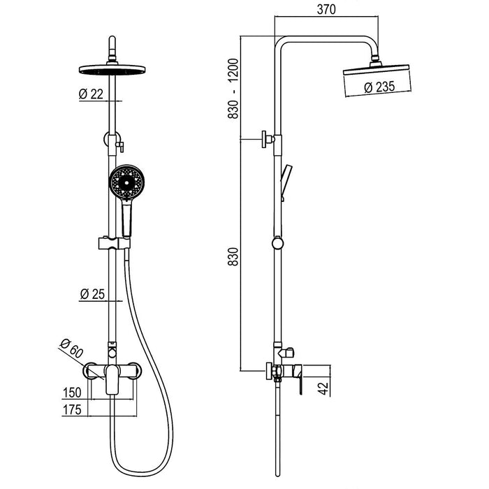 LLAVISAN 837624 DAKAR Pack Large Shower and Matte Black Single-Handle Sink Faucet