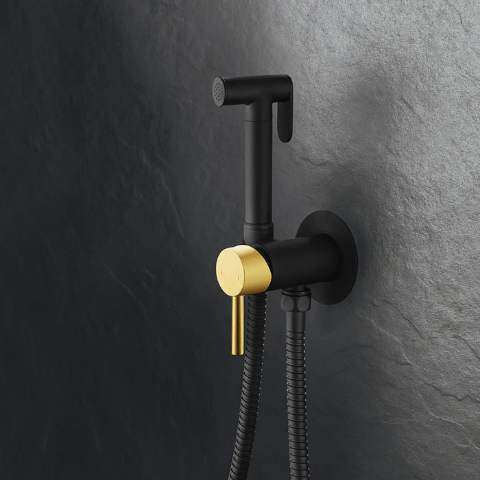 LLAVISAN L157764 OSLO Single-lever Toilet Tap with Hydrobrush Black Gold Hot and Cold Water