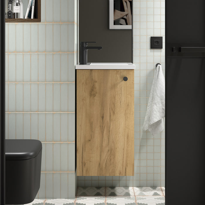 SALGAR 106313 MARVILLE Mini Bathroom Cabinet with Sink 1 Door African Oak Color