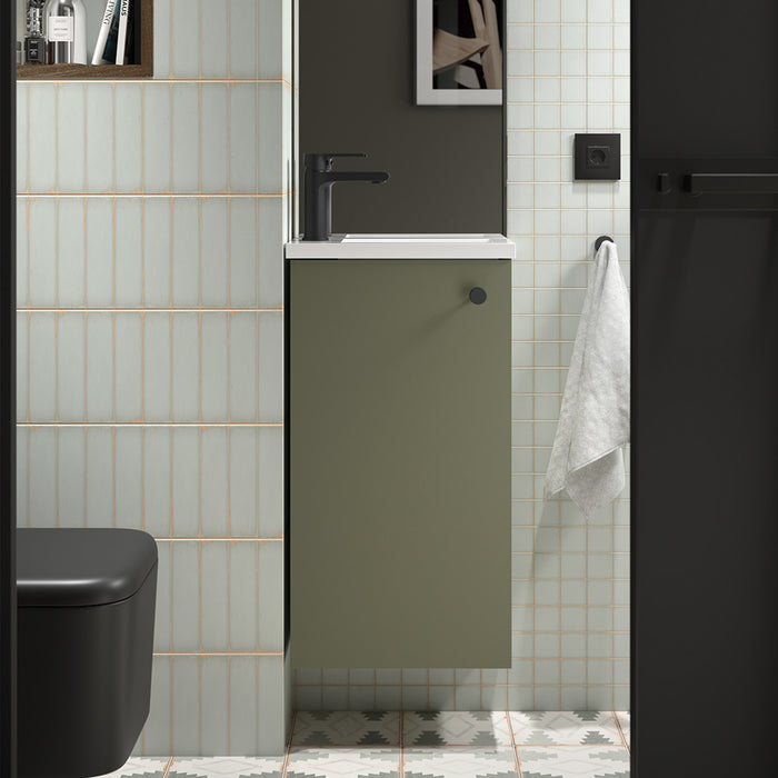 SALGAR 105000 MARVILLE Mini Bathroom Cabinet with 1 Door Sink Matte Green Color