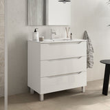 BATHME TRIO Mueble de Baño con Lavabo 3 Cajones Color Blanco Brillo