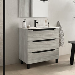 BATHME TRIO Mueble de Baño con Lavabo 3 Cajones Color Roble Estela