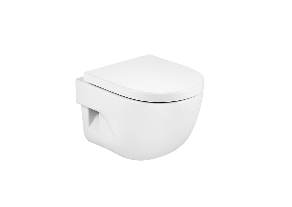 ROCA PACK MERIDIAN COMPACT+DUPLO Rimless Wall-Mounted Toilet Chrome Push Button