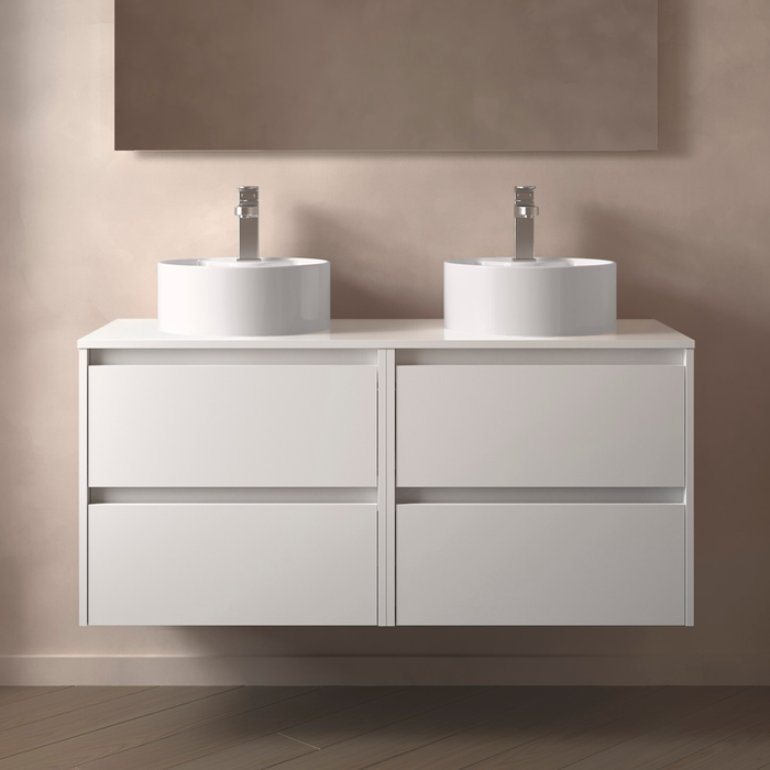 SALGAR 105525 NOJA Bathroom Furniture with Counter Top 4 Drawers 140 cm Glossy White Color