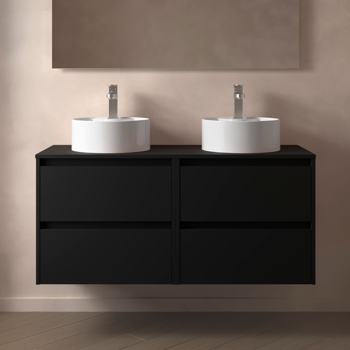 SALGAR 105527 NOJA Bathroom Furniture with Counter Top 4 Drawers 140 cm Matte Black Color