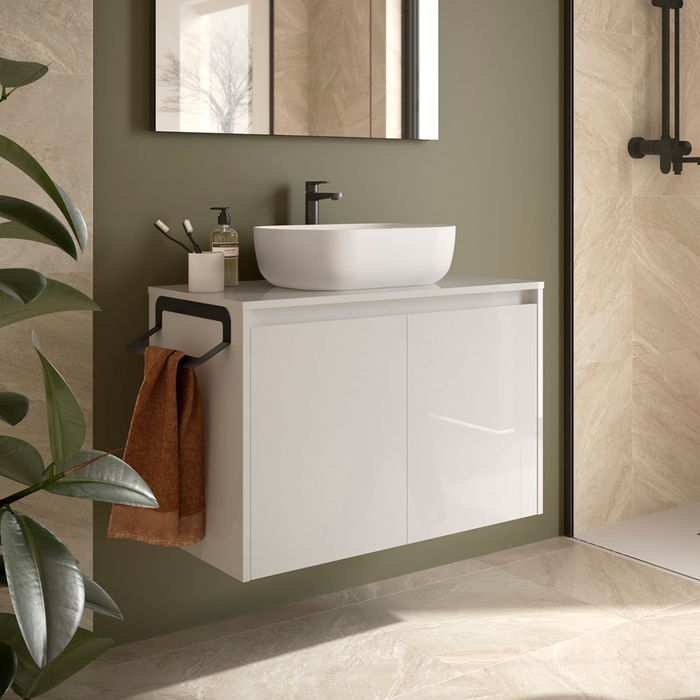 SALGAR NOJA Bathroom Cabinet with Counter Top 2 Doors Glossy White