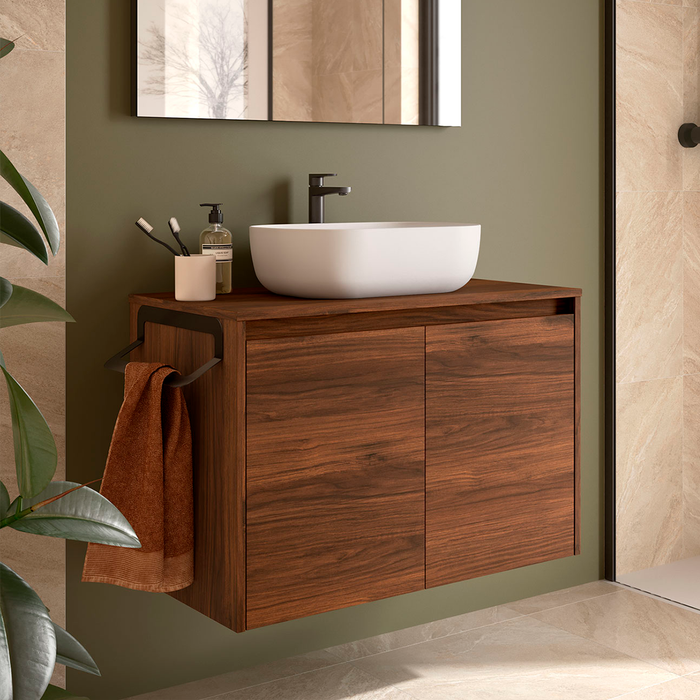 SALGAR NOJA Bathroom Furniture with Counter Top 2 Doors Mayan Walnut Color