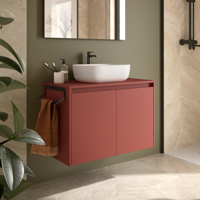SALGAR NOJA Bathroom Cabinet with Counter Top 2 Doors Matte Red Color