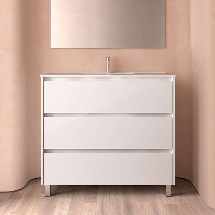 SALGAR NOJA Mueble de Baño con Lavabo 3 Cajones Color Blanco Brillo