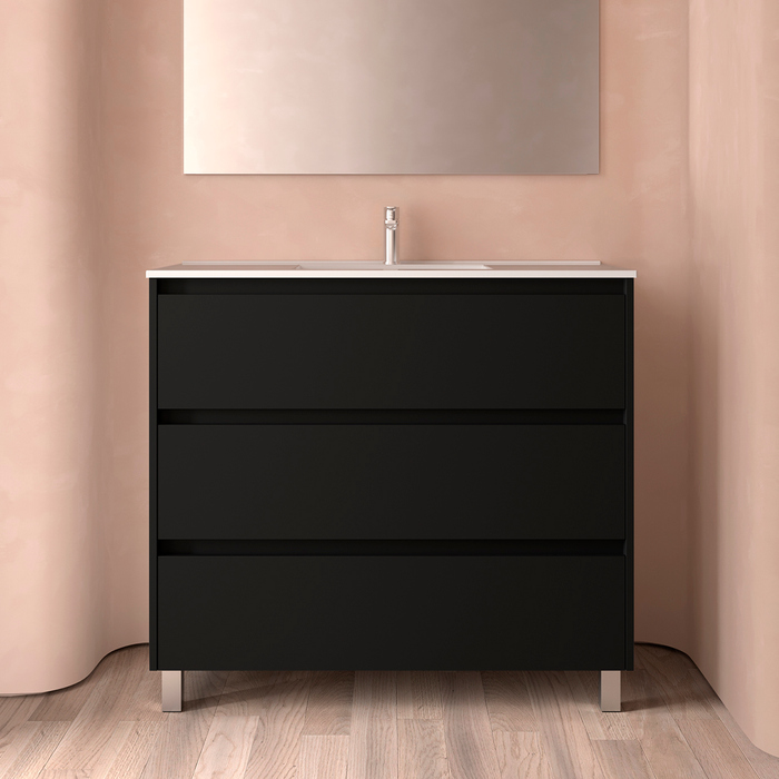 SALGAR NOJA Bathroom Cabinet with Sink 3 Drawers Matte Black