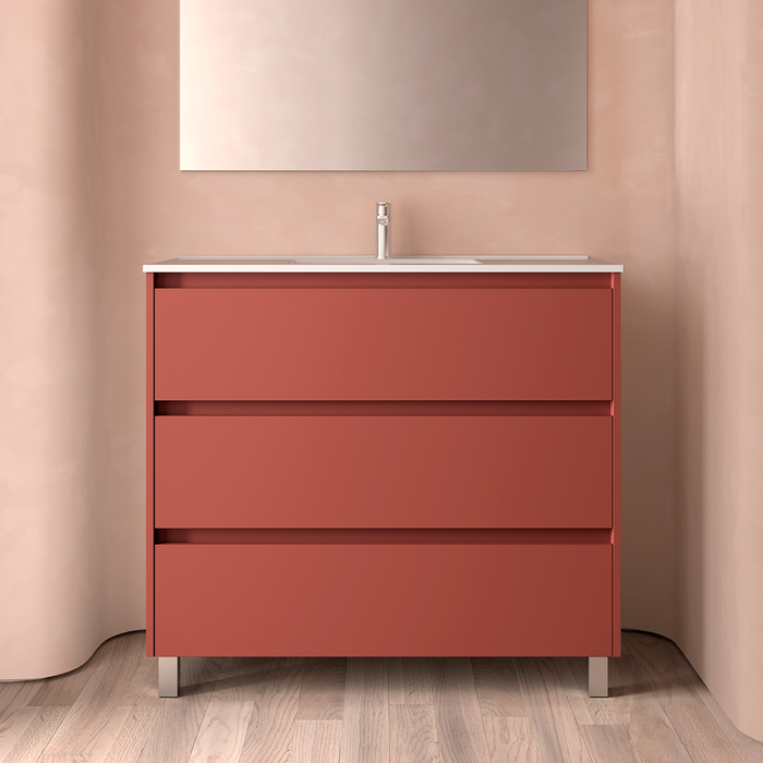 SALGAR NOJA Bathroom Cabinet with Sink 3 Drawers Matte Red