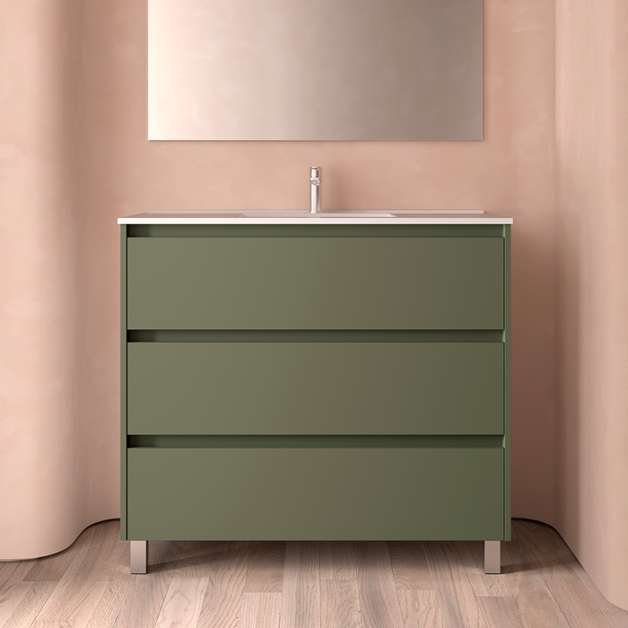 SALGAR NOJA Mueble de Baño con Lavabo 3 Cajones Color Verde Mate