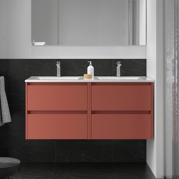 SALGAR 106174 NOJA Bathroom Furniture with Sink 4 Drawers 120 cm Matte Red Color