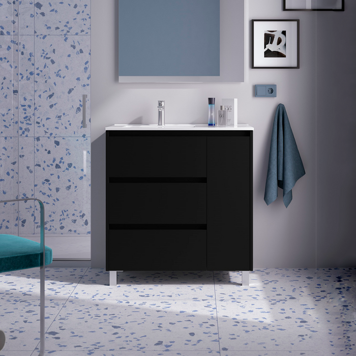 SALGAR NOJA 910 Mueble de Baño con Lavabo 3 Cajones 1 Puerta Derecha Color Negro Mate