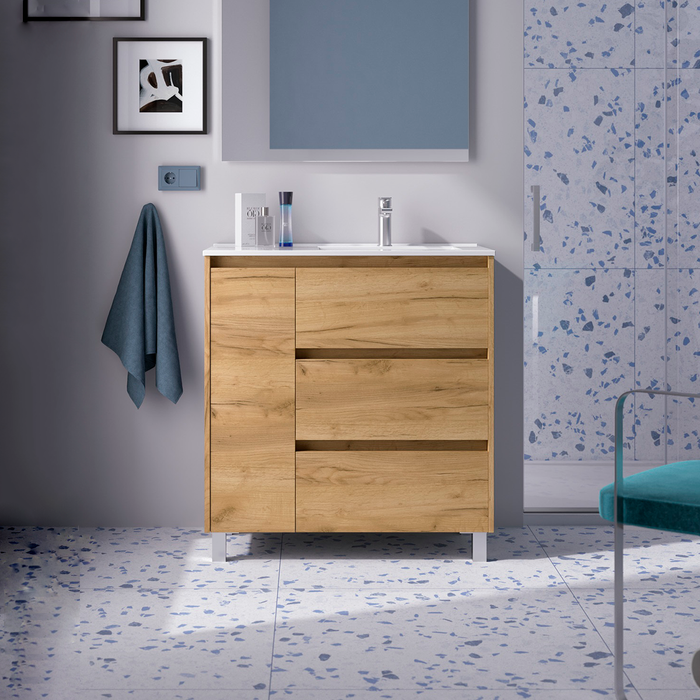 SALGAR NOJA 910 Mueble de Baño con Lavabo 3 Cajones 1 Puerta Izquierda Color Roble África