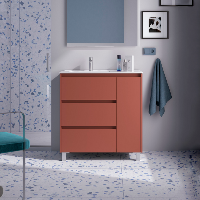 SALGAR NOJA 910 Mueble de Baño con Lavabo 3 Cajones 1 Puerta Derecha Color Rojo Mate