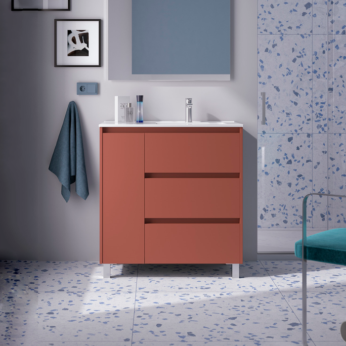 SALGAR NOJA 910 Mueble de Baño con Lavabo 3 Cajones 1 Puerta Izquierda Color Rojo Mate