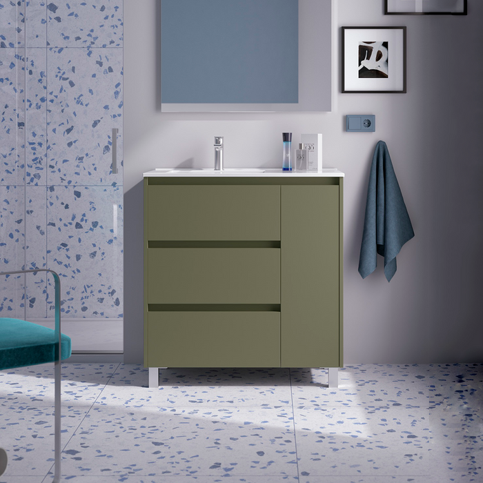 SALGAR NOJA 910 Mueble de Baño con Lavabo 3 Cajones 1 Puerta Derecha Color Verde Mate