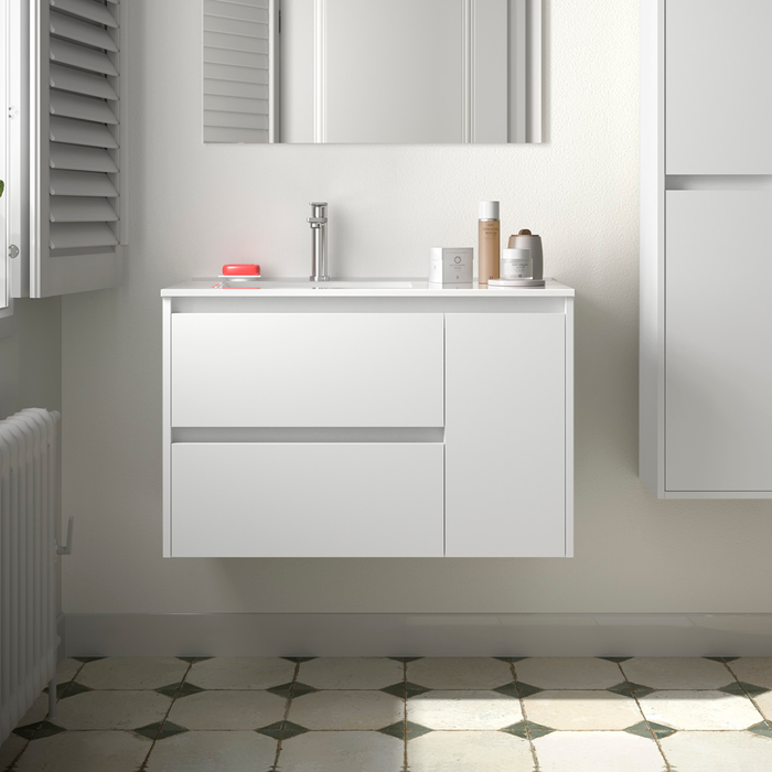 SALGAR NOJA 850 Bathroom Cabinet with Sink 2 Drawers 1 Right Door Matte White Color