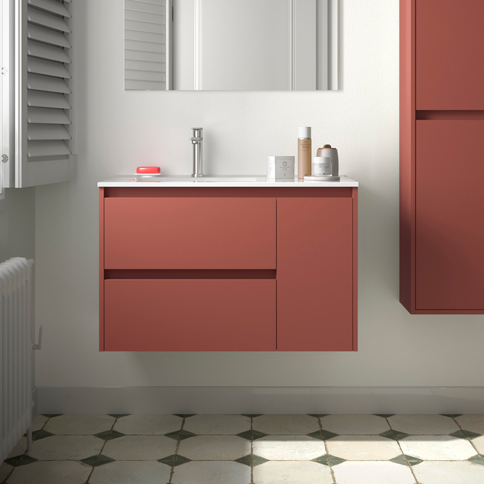 SALGAR NOJA 850 Bathroom Cabinet with Sink 2 Drawers 1 Right Door Matte Red Color
