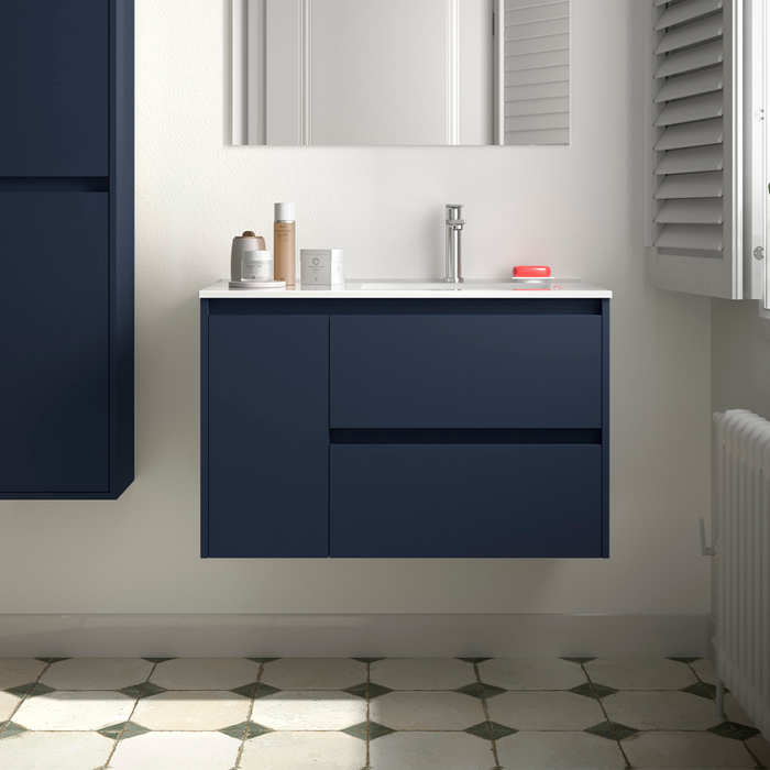 SALGAR NOJA 850 Bathroom Cabinet with Sink 2 Drawers 1 Left Door Matte Blue Color
