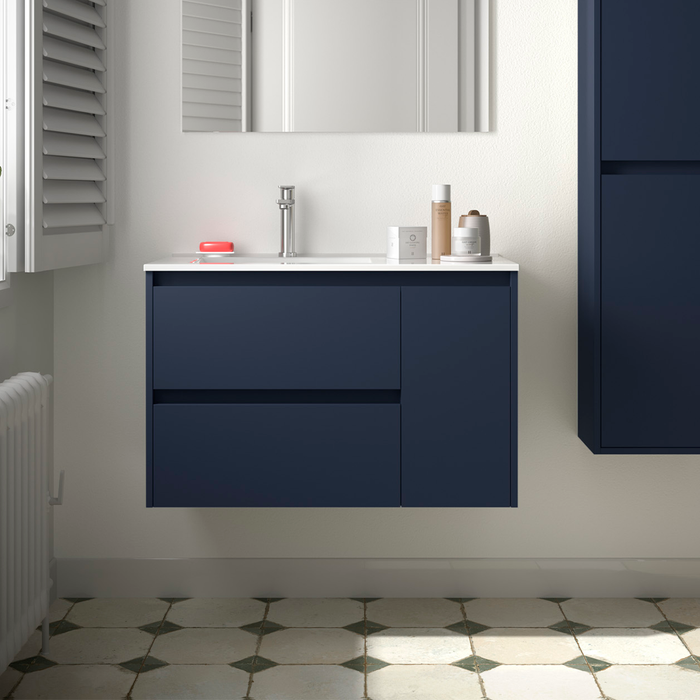 SALGAR NOJA 850 Bathroom Cabinet with Sink 2 Drawers 1 Right Door Matte Blue Color