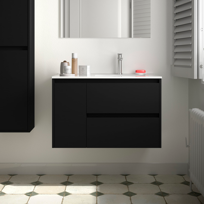 SALGAR NOJA 910 Mueble de Baño con Lavabo 2 Cajones 1 Puerta Izquierda Color Negro Mate