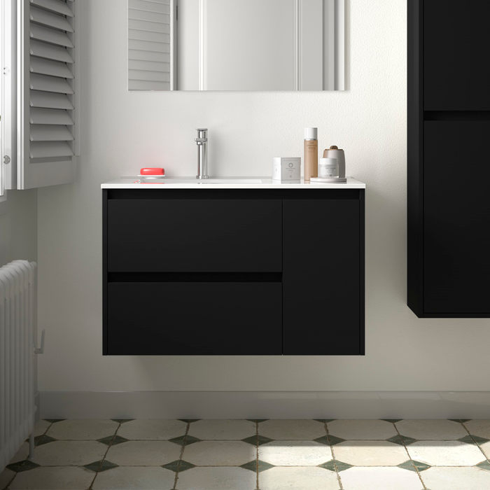 SALGAR NOJA 850 Bathroom Cabinet with Sink 2 Drawers 1 Right Door Matte Black Color