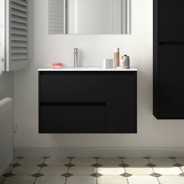 SALGAR NOJA 910 Mueble de Baño con Lavabo 2 Cajones 1 Puerta Derecha Color Negro Mate