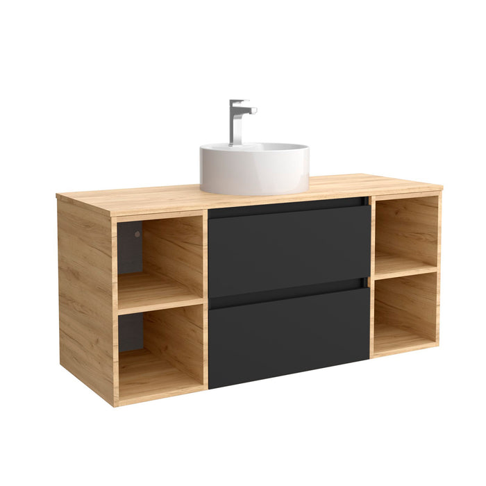 SALGAR 102236 BEQUIA Bathroom Furniture with Poser Sink and Countertop 120 2 Drawers and 4 Holes Black Oak