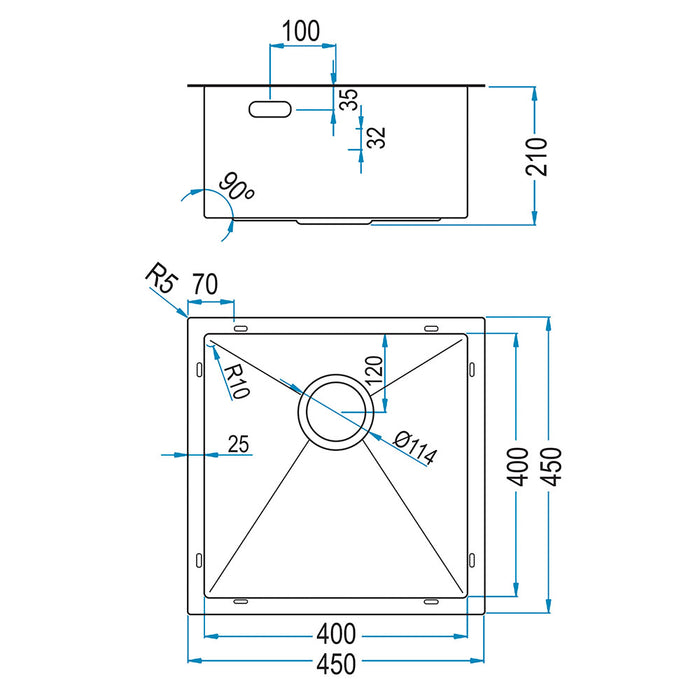 LLAVISAN L509404 ABSOLUT Square Sink 40 cm Brushed Stainless Steel