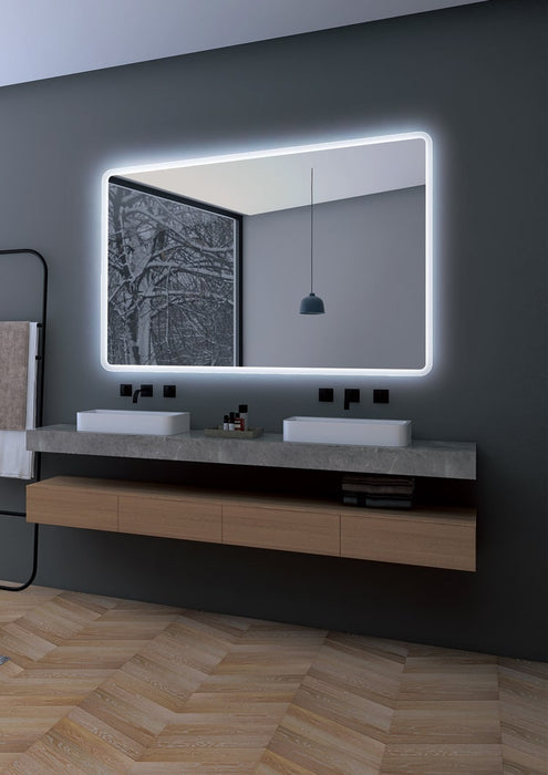 LEDIMEX PRAG014/70 PRAGA Espejo LED Cuadrado Canto Redondeado Contorno Arenado Cromo 70x80 cm