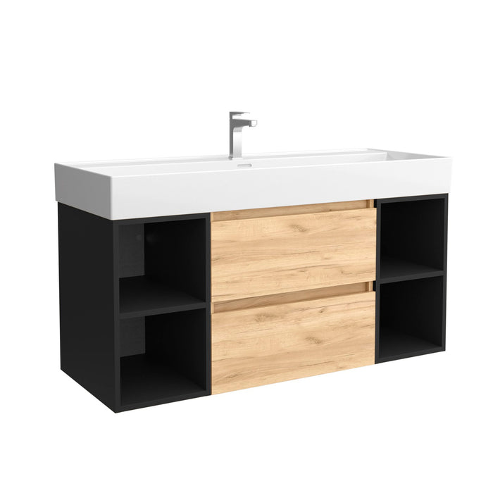 SALGAR 102234 BEQUIA Bathroom Cabinet with Sink 120 2 Drawers and 4 Holes Black Oak