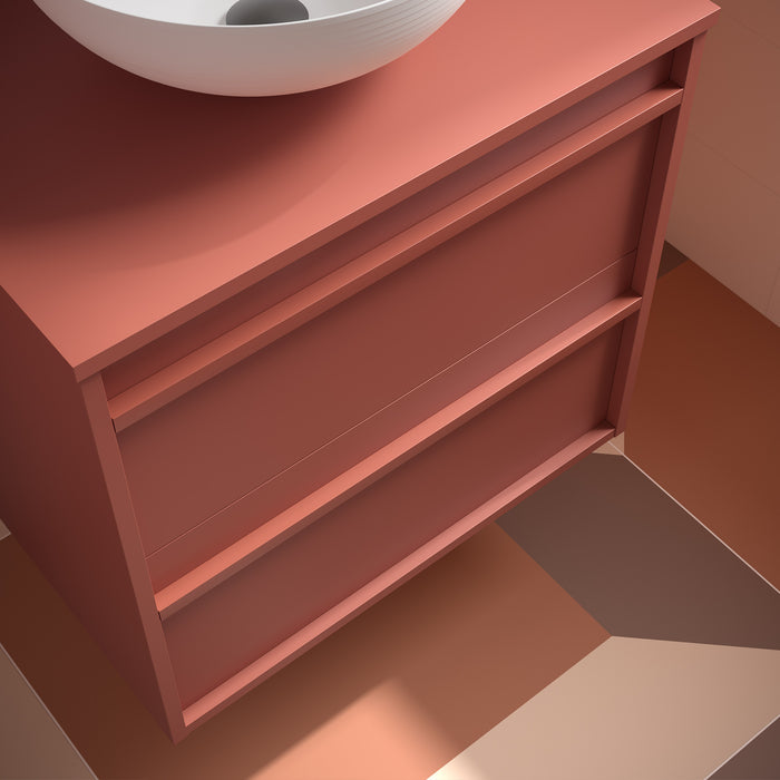 SALGAR ATTILA Mueble de Baño con Tapa Encimera 2 Cajones Color Rojo Mate