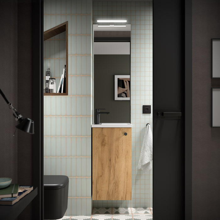 SALGAR 106312 MARVILLE Complete Set of Mini Bathroom Furniture with 1 Door Sink African Oak Color