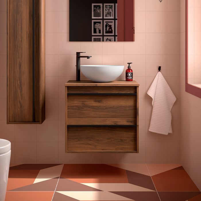 SALGAR ATTILA Bathroom Furniture with Counter Top 2 Drawers Mayan Walnut Color