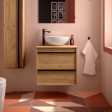 SALGAR ATTILA Bathroom Furniture with Counter Top 2 Drawers African Oak Color