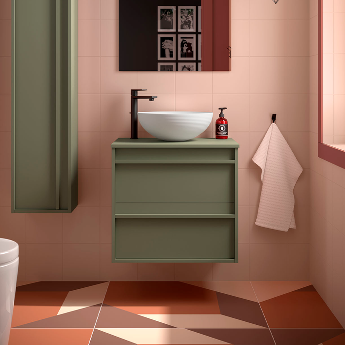 SALGAR ATTILA Bathroom Furniture with Counter Top 2 Drawers Matte Green Color