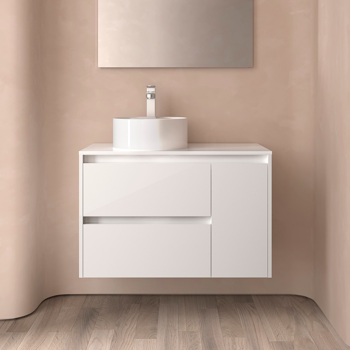 SALGAR NOJA 850 Bathroom Furniture with Counter Top 2 Drawers 1 Right Door Glossy White Color