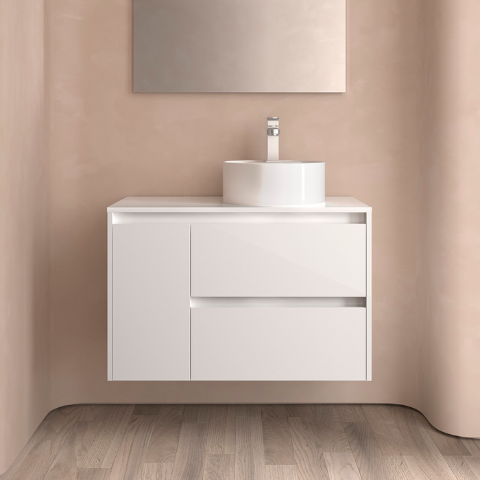 SALGAR NOJA 850 Bathroom Furniture with Counter Top 2 Drawers 1 Left Door Glossy White Color
