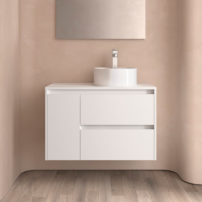 SALGAR NOJA 850 Bathroom Furniture with Counter Top 2 Drawers 1 Left Door Matte White Color