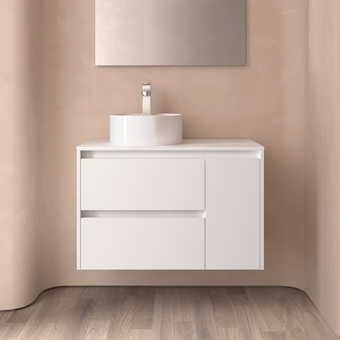 SALGAR NOJA 850 Bathroom Furniture with Counter Top 2 Drawers 1 Right Door Matte White Color
