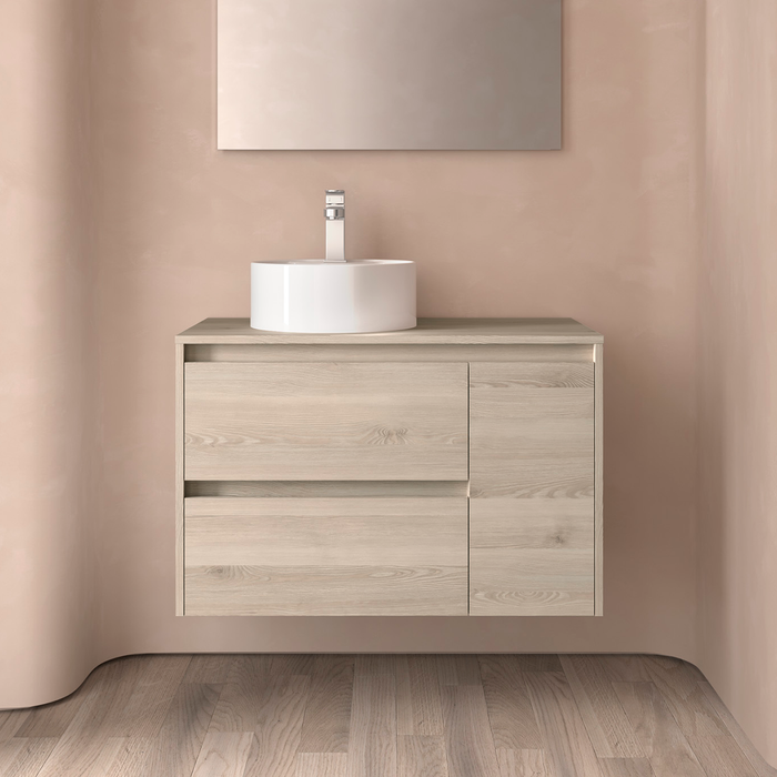 SALGAR NOJA 850 Bathroom Cabinet with Counter Top 2 Drawers 1 Right Door Natural Color